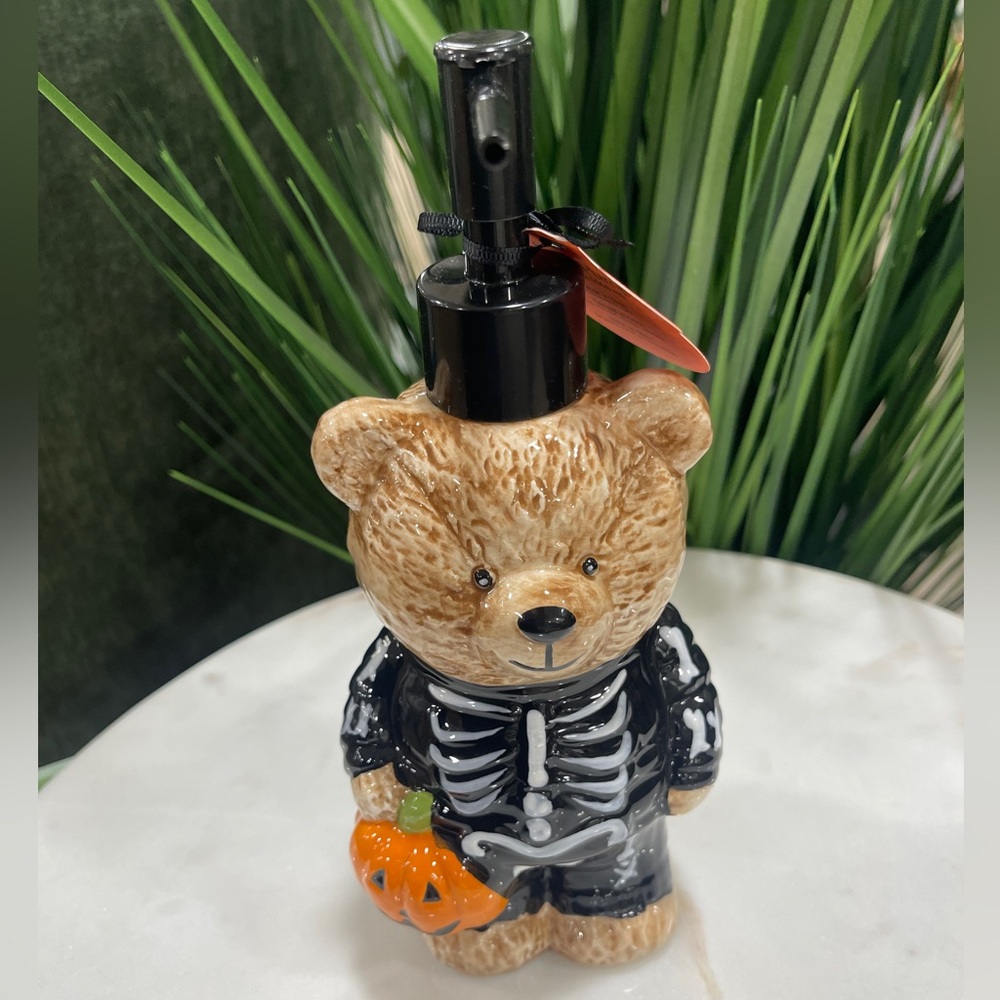 Halloween Teddy Bear Skeleton Costume Ceramic Soap Lotion Dispenser NWT